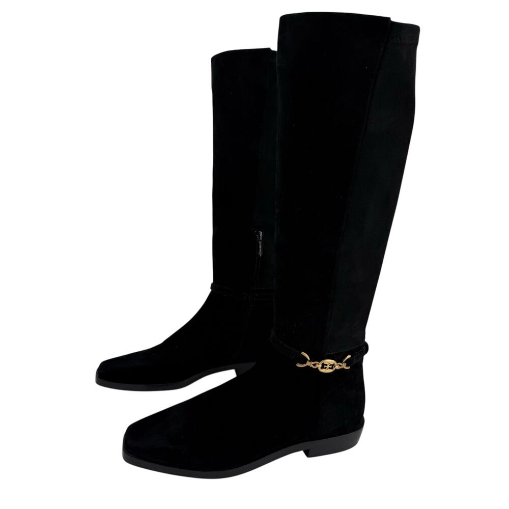 Sam Edelman Clive Black Knee High Suede Square Toe Stretch Boots Womens Sz 7